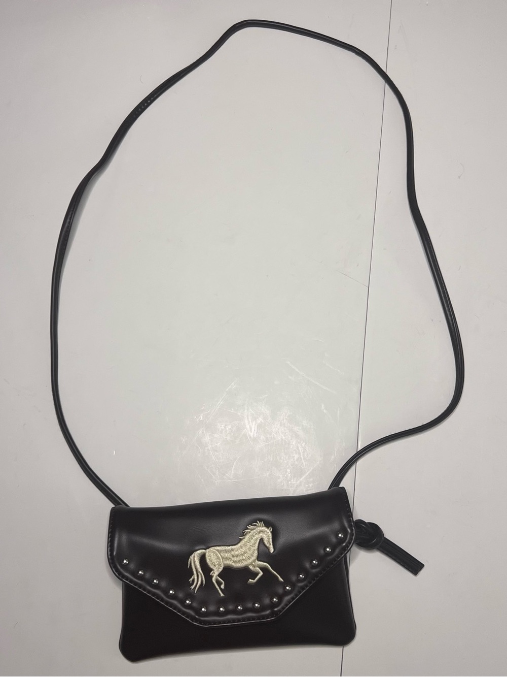Dark Brown Women's Crossbody Clutch with Gold Horse Embroidery